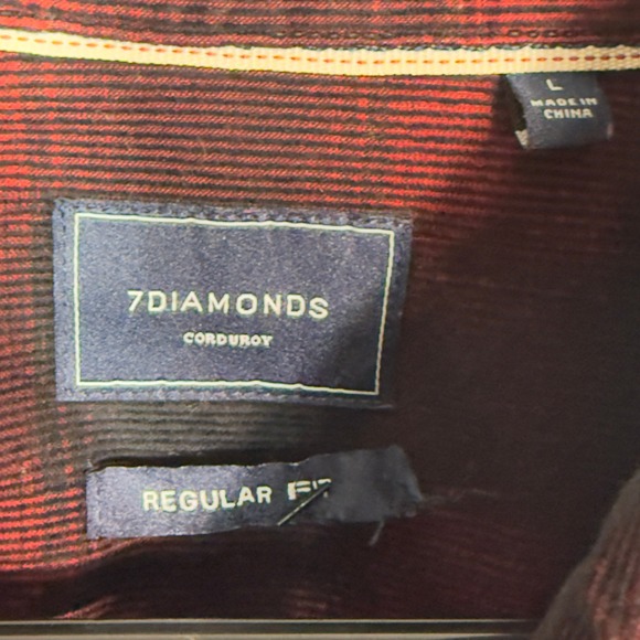 7 Diamonds Mens Large Corduroy Plaid Button Up Shirt Red Black - Picture 5 of 7